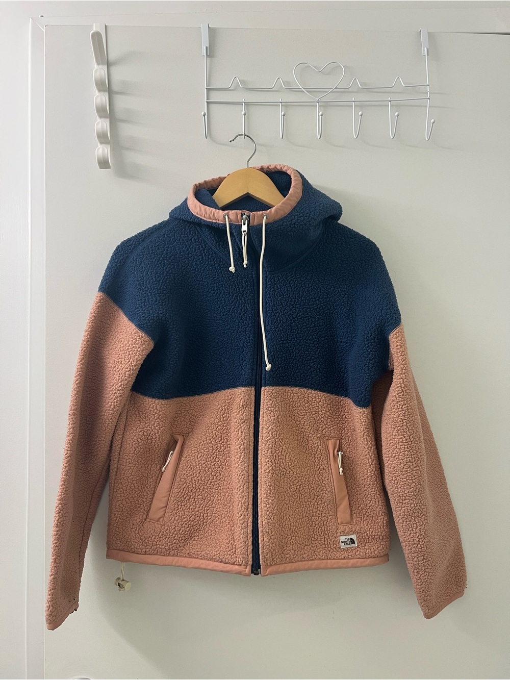 The North Face Hooded Sherpa Fleece Jacket - Navy & Dusty Rose